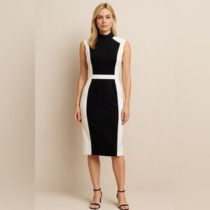 Calvin Klein Colorblock Sheath Dress Black White Size 2